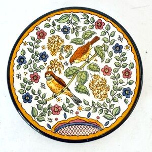 VTG Hand-Painted Ceraplat Decorative Mini Plate Spanish Majolica Floral Birds